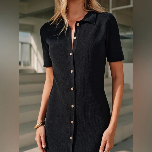 49 Metal Button Collar Midi Dress - Picture 4 of 8